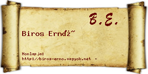 Biros Ernő névjegykártya